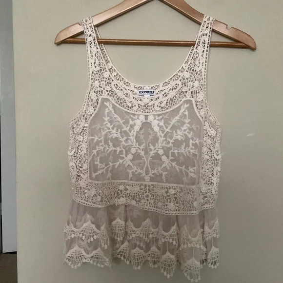 Express Extra Small Lace Crochet Cream Top - Picture 9 of 10